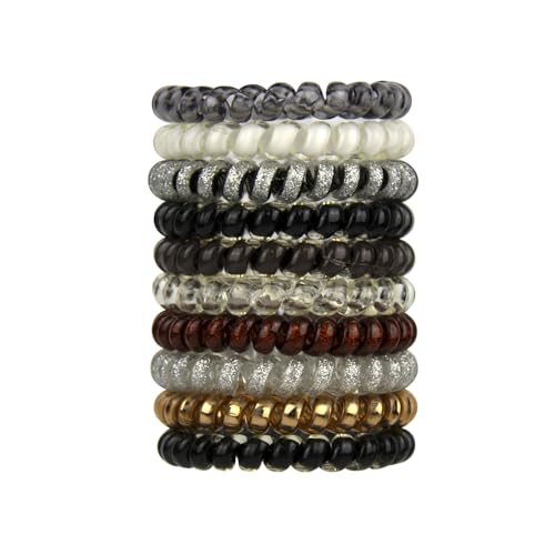 Lindo LARGE SWIRLYDO Premium Waterproof Coil Hair Ties, No Pony Line, No Headaches, No Slip, Strong Gentle Accessory for Women, Multi-colored (Neutral Mix (10Pcs)) - color: Neutral Mix (10Pcs)