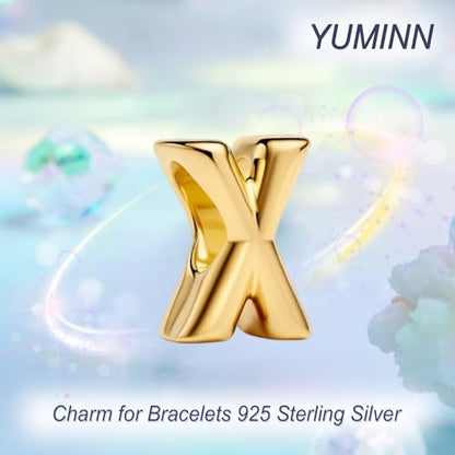 Gold Letter Charms A-Z for Bracelets 925 Sterling Silver Alphabet Initial Charms Beads Jewelry Gifts for Women - color: X