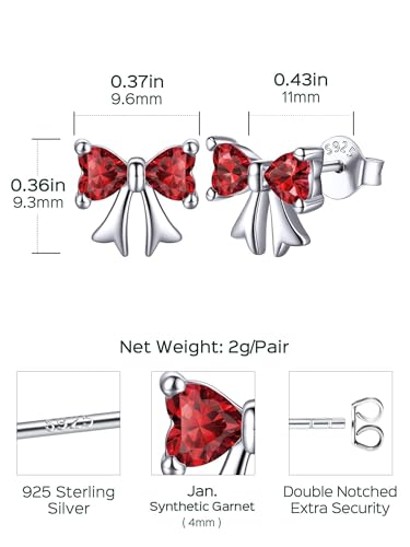 ChicSilver 925 Sterling Silver Bow/Butterfly Earrings for Women Hypoallergenic Birthstone Earrings Dainty Bow/Butterfly Jewelry Gift for Women - color: Bow-January-Garnet