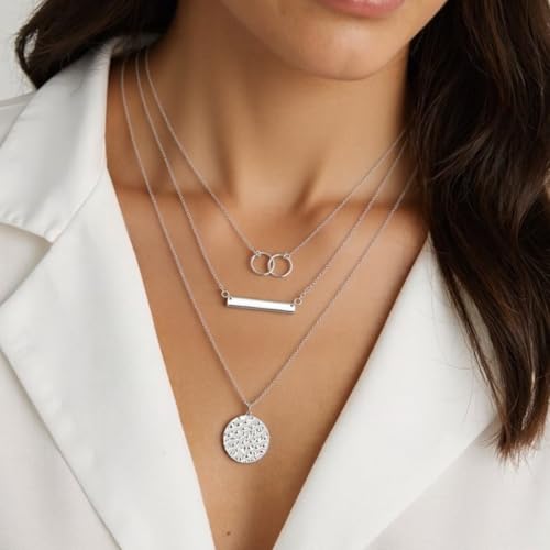 Necklace for Women with Circle and Bar Pendants Layered Jewelry Versatile Design - color: buckle