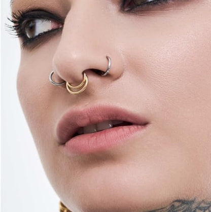 16G Septum Ring Hinged Septum Clicker Nose Ring Septum Piercing Jewelry - color: Circle-gold, size: 8mm