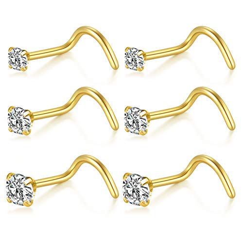 Briana Williams 20G Nose Screw Studs - Surgical Steel Nose Rings, 1.5mm, 2mm, 2.5mm CZ Inlaid Opal Nostril Piercing Jewelry - color: A -gold, 1.5mm 2mm 2.5mm clear CZ