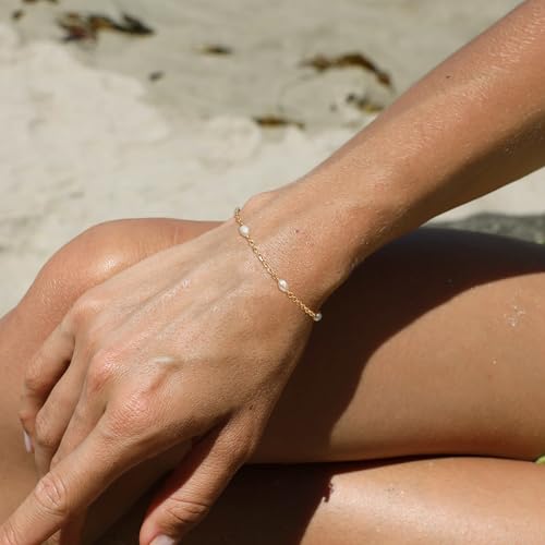 Gold Chain Bracelet for Women, 14K Gold Plated | Dainty Bracelets with Adjustable Chain, Trendy Jewelry Gift for Women - style: Pearl chain 3