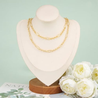 3M Mixed Material Chain Roll 18K Gold Plated Circle Chains Bulk | Embossed Paperclip Jewelry Links for Women Men DIY Handcraft Finding Jewelry Supplies - color: Small Circle Gold