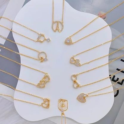 Gold Plated Pendant Necklaces for Women Cubic Zirconia Accent 18 Inch Adjustable Chain Hypoallergenic Gift for Wife Mom Birthday Valentines Day - style: Curved horizontal