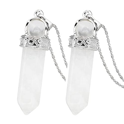 TUMBEELLUWA Crystal Point Necklace Hexagonal Prism Stone Pendant Women Men | Pack of 2, Healing Crystal Necklace, 19.86" Stainless Steel Chain, Spiritual Chakra Meditation Jewelry