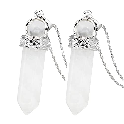 TUMBEELLUWA Crystal Point Necklace Hexagonal Prism Stone Pendant Women Men | Pack of 2, Healing Crystal Necklace, 19.86" Stainless Steel Chain, Spiritual Chakra Meditation Jewelry