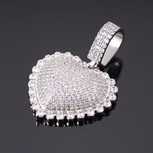 Lulu Mel Silver Heart Necklace 14K Gold Plated Heart Pendant Cubic Zirconia Necklace for Women Men, Iced Out Love Necklace Jewelry Gift Valentine's Day/Mother's Day/Christmas/Anniversary/Birthday Gift - color: Silver, style: 3D Heart