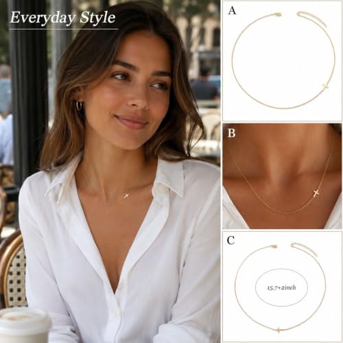 Gold Neklace Stack Dainty Gold Herringbone Necklace for Women Layered Paperclip Chain Necklaces Rhinestone Drop Simple Jewelry Gifts for Women - color: A2:cross