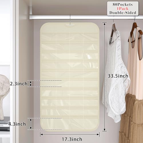Hanging Jewelry Organizer 80-Pocket Double-Sided Storage, 1-Pack, Beige - color: Beige