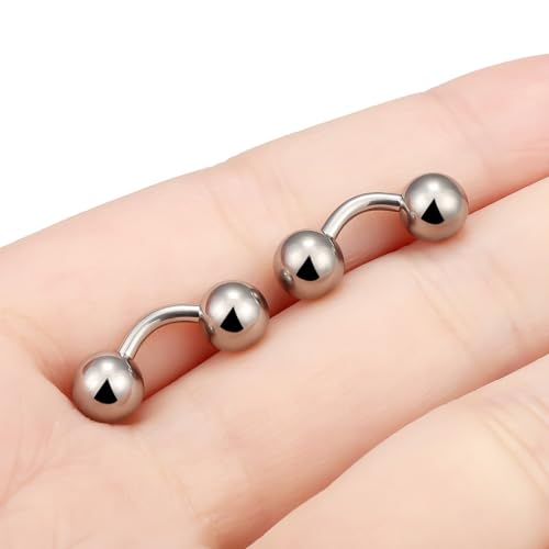 G23 Titanium 16G 14G 12G Big Piercing Balls PA Rings Piercing Jewelry Hypoallergenic Externally Threaded Curved Barbell VCH Piercing Jewelry Women Men 6mm 8mm 10mm Balls - style: 14G Titanium-6mm bars-6mm balls