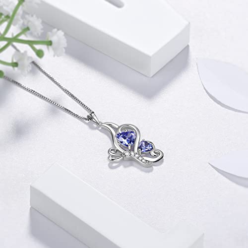 Butterfly Heart Necklace Birthstone Pendant Necklace Earrings Bracelet Women 925 Sterling Silver Animal Butterflies Birthstone Pendant Crystal Birthday Jewelry Wedding Gift - color: L.December-necklace