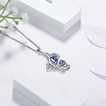 Butterfly Heart Necklace Birthstone Pendant Necklace Earrings Bracelet Women 925 Sterling Silver Animal Butterflies Birthstone Pendant Crystal Birthday Jewelry Wedding Gift - color: L.December-necklace