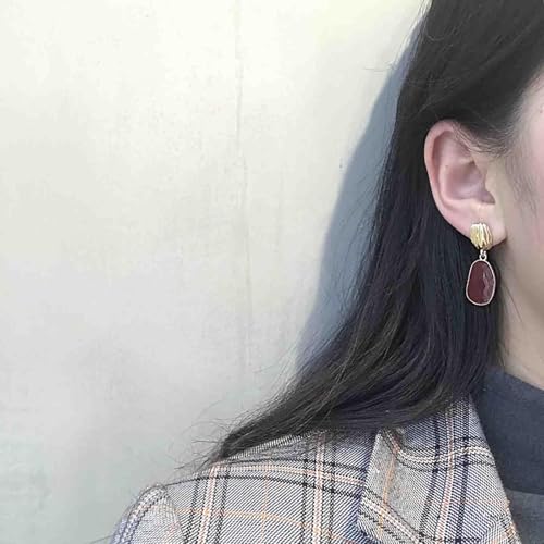 Vintage Oval Enamel Burgundy Earrings Gold Hammered Disc Stud Earrings Enamel Red Drop Earrings Irregular Burgundy Dangle Earrings Red Acrylic Geometric Earrings Jewelry for Women