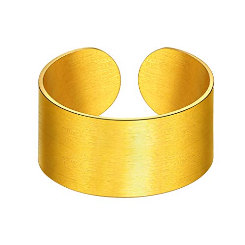 Stainless Steel Open Band Ring for Men Women 18K Gold/Black Plated Brush/Smooth Surface Rings Set Minimalist Jewelry(with Gift Box) - color: 02-Gold 10mm Brush Surface