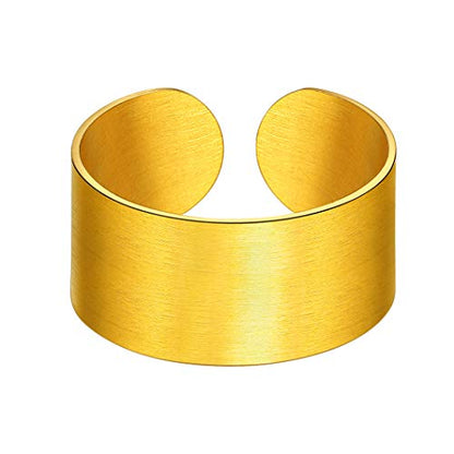 Stainless Steel Open Band Ring for Men Women 18K Gold/Black Plated Brush/Smooth Surface Rings Set Minimalist Jewelry(with Gift Box) - color: 02-Gold 10mm Brush Surface
