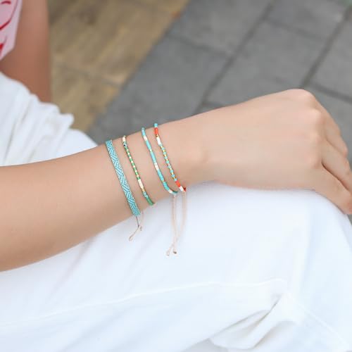 KELITCH Women Friendship Bracelet Seed Beads Miyuki Thin Strand Bracelets Adjustable Boho Jewelry - color: Green 88J