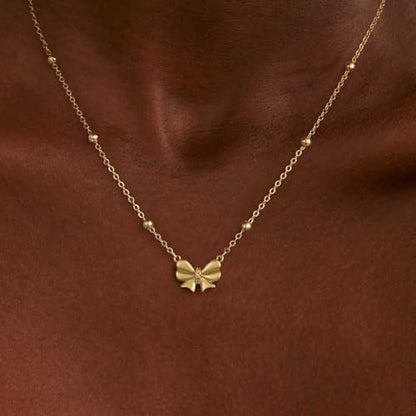 Thaivor Necklace for Women Dainty Bow Necklace 14K Gold Plated Cute Choker Small Pendant Charm Necklaces Teen Gift Trendy Stuff Personalized Jewelry Gifts - color: Gold-Bead-3