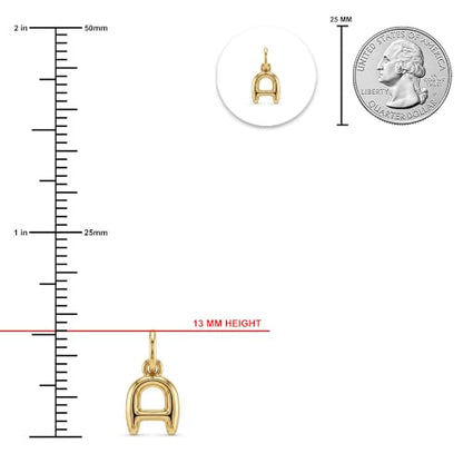 Gold Puffed Initial Letter Charm - 10 Karat Gold - 3D Bubble Letter Pendant - style: Letter a