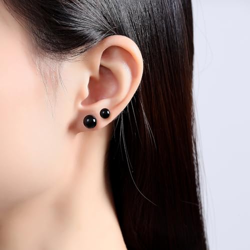 6mm & 8mm Faux Pearl Stud Earrings for Women Sensitive Ears – Hypoallergenic Plastic Earrings for Surgery, Lightweight Metal-Free Resin Earrings, Comfort Daily Wedding Birthday Gift - color: Classic Black
