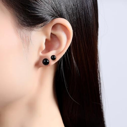 6mm & 8mm Faux Pearl Stud Earrings for Women Sensitive Ears – Hypoallergenic Plastic Earrings for Surgery, Lightweight Metal-Free Resin Earrings, Comfort Daily Wedding Birthday Gift - color: Classic Black