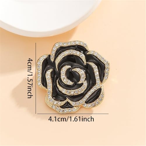 coadipress 4 Pcs Camellia Flower Brooch Pin for Women Ladies Crystal Rhinestone Black Red Floral Brooches Dress Clothing Accessory Wedding Party Birthday Jewelry - color: Black