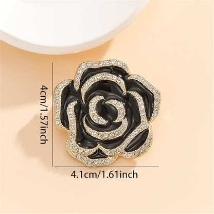coadipress 4 Pcs Camellia Flower Brooch Pin for Women Ladies Crystal Rhinestone Black Red Floral Brooches Dress Clothing Accessory Wedding Party Birthday Jewelry - color: Black Red