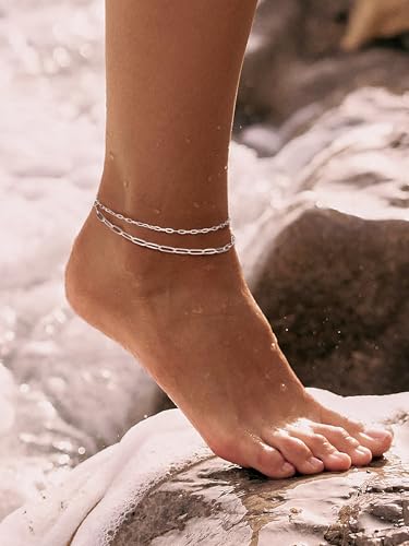 PROSTEEL Ankle Bracelets for Women, Silver/Gold/Black, Waterproof Anklets | Waterproof, Stainless Steel, Summer Beach Jewelry, Durable & No Tarnish, Come with Gift Box, 8-10.5" Adjustable, Plus Size - color: K: silver-paperclip chain(2pcs)