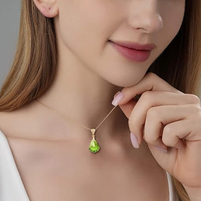 EVEVIC Teardrop Austrian Crystal Charm Pendant Necklace for Women | 14K Gold Plated,Adjustable Chain Fit,Elegant Teardrop Crystal,Gift Box Included,Perfect for Daily Wear and Special Events - color: Green