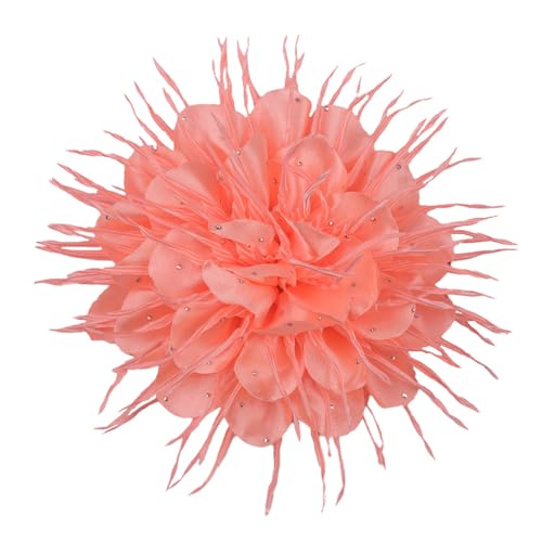 18cm/7in Dainty Spiky Fabric Flower Brooch Pin for Women Girls Elegant Crystal Colorful Pom-Pom Fluffy Floral Peony Brooches Lapel Hair Pins Trendy Party Dress Accessories Jewelry - color: Orangepink