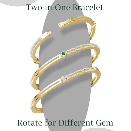 AuraLyric Gold Bracelets for Women, 14K Gold Plated Nail/Love/Emerald Green/Teardrop/Round White CZ Bangle Bracelets, Stackable Gold Bangles Non Tarnish, Gifts for Wife Mom Daughter 6.5 Inch - color: Green & White CZ - Round
