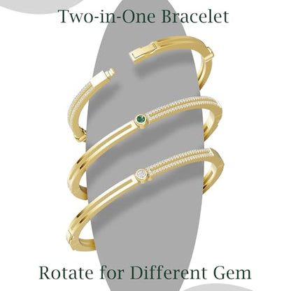 AuraLyric Gold Bracelets for Women, 14K Gold Plated Nail/Love/Emerald Green/Teardrop/Round White CZ Bangle Bracelets, Stackable Gold Bangles Non Tarnish, Gifts for Wife Mom Daughter 6.5 Inch - color: Green & White CZ - Round