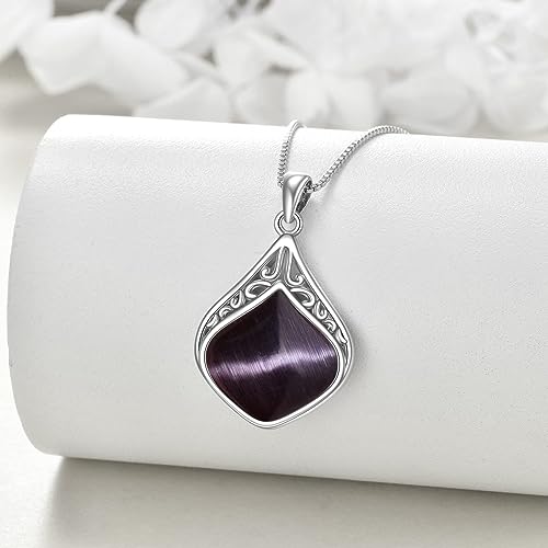 YAFEINI Teardrop Necklace Sterling Silver Filigree Irish Pendant Necklace Natural Stone Moonstone/Lapis Lazuli/Larimar/Moss Agate Necklace Jewelry - color: Black opal necklace