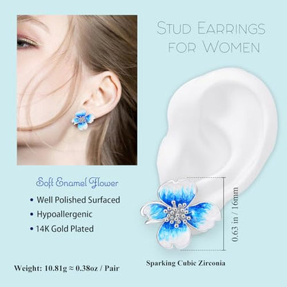 Clip on Earrings Women, 14K Gold Plated Earrings for Sensitive Ears, Fashion Women's Earrings Jewelry Birthday Gift for Wife Grandma Daughter Girls on Christmas Thanksgiving - color: Silver Navy Blue Earrings