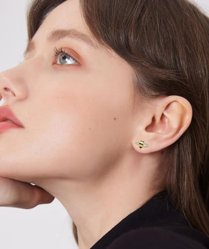 Cute Honeybee Cartilage Labret Monroe Stud Earrings 316L Surgical Stainless Steel Crystal Cubic Zirconia Bee Tragus Conch Helix Studs Lip Nose Rings Fashion Body Piercing Bar 6mm 8mm Length Jewelry Gifts for Women Girls 16G - color: 8mm