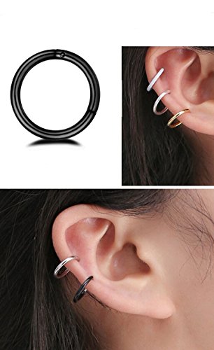 5Pcs Stainless Steel 16G 18G Sleeper Hoop Earrings for Women Men Septum Hinged Clicker Nose Lip Ring Helix Daith Cartilage Tragus Piercings Tiny Small Huggie Hoops Hypoallergenic Sensitive Ears Jewelry - style: 8mm in Black 16G