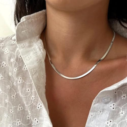 WomenGifts 14K Gold Silver Plated Herringbone Necklace for Women, Dainty Snake Chain Choker, Trendy Simple Long Layered Jewelry Non Tarnish, 3/4/5/8mm,14,16,18,20,22,24,26 Inch Thin & Chunky Options - color: Silver, style: 3mm-16inch