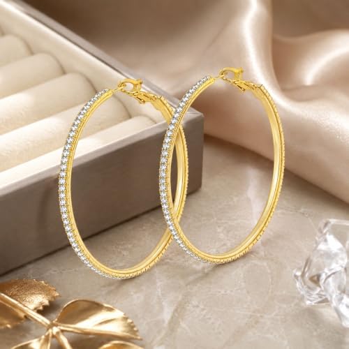Big Chunky Gold Hoop Earrings for Women Beaded Large Statement Earrings Lightweight Fashion Jewelry Daily Wear Party Gift - color: D2:gold hoop 8cm
