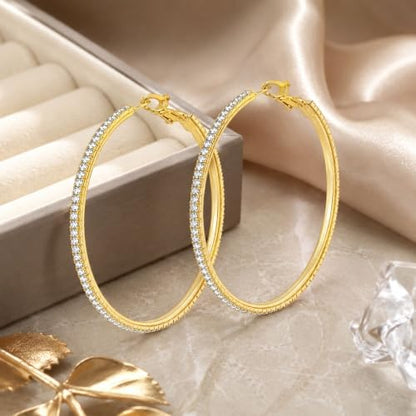 Big Chunky Gold Hoop Earrings for Women Beaded Large Statement Earrings Lightweight Fashion Jewelry Daily Wear Party Gift - color: D2:gold hoop 8cm