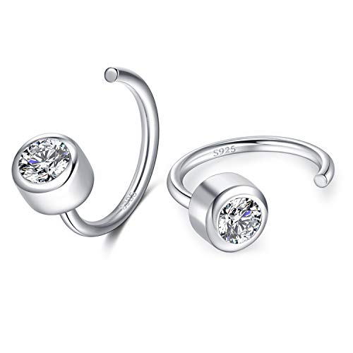 CHIC & ARTSY 925 Sterling Silver Half Hoop Earrings for Women, Dainty Huggie Hoops with Synthetic Opal, Moonstone, CZ & Gemstones, Lightweight Comfort Fit Everyday Elegant Jewelry - color: CZ/White