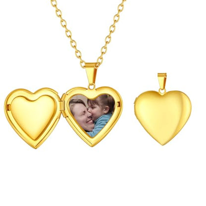 FindChic Locket Necklace for Women Custom Photo Memorial Gifts 4 Colors | Silver/Black/Rose Gold/Gold Plated Personalized for Loved Ones, Birthday Valentine's Day Keepsake - style: 14. No Pattern (DIY)-Gold