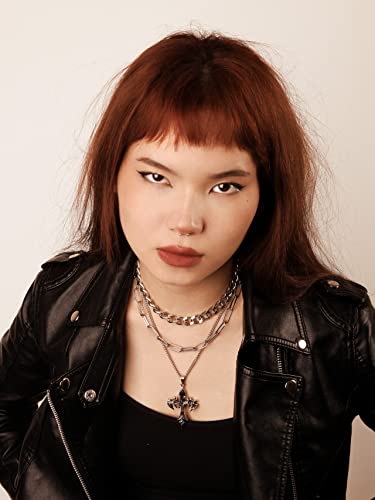 Sacina Gothic Layered Cross Choker Necklace, Goth Emo Grunge Necklace, Goth Jewelry, Halloween Christmas Jewelry Gift - color: Silver
