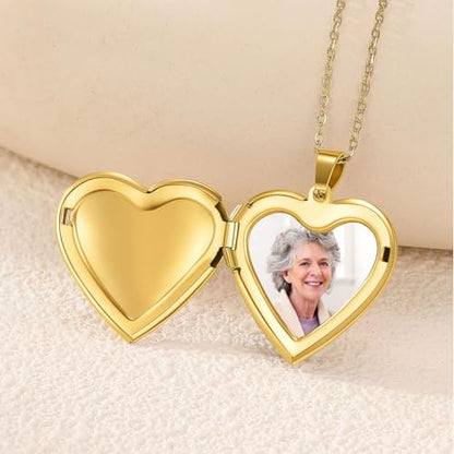 PHOCKSIN Personalized Locket Necklace for Women Photo Necklace with Customized Picture Birth Flower Birthstone Customizable Birthday Gifts - color: #04-Heart Gold