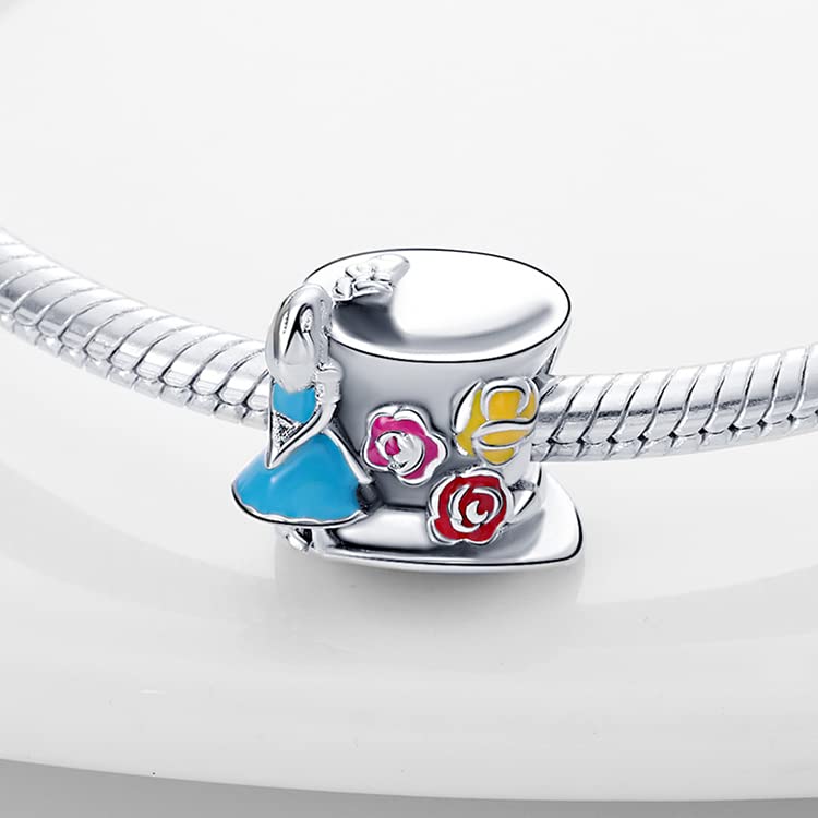 LIGHTDOG 925 Sterling Silve Charms fits Pandora Bracelets Necklace,5A Zircon Dangle Pendant Bead,Mother's Day Gift Jewelry Beads for Women - style: Alice in Wonderland & Mad Hatters Tea Party Charm