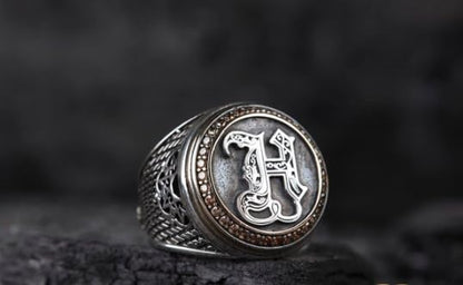 | Personalized Mens Initial Signet Ring, Custom Monogram Silver Signet Ring for Men, Letter Signet Ring Engraved Ring Gift for Husband for Men - color: Same as Image