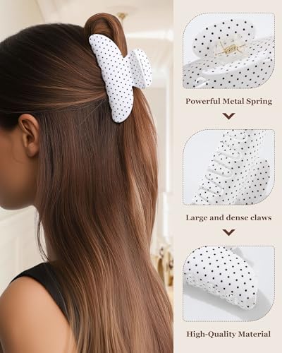 Molans 3PCS Hair Claw Clips Acrylic Clamps for women - Non-slip Strong Hold Barrettes for Thin Thick Hair, Medium hair clips Accessories(Polka Dot） - color: polka dot