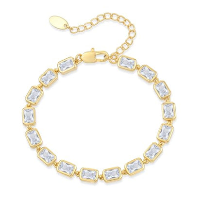 Bracelet for Women, Gold Plated 5A Cubic Zirconia Bracelets Adjustable Teardrop Square Triplet April Birthstone Jewelry - color: rectangle-gold palated
