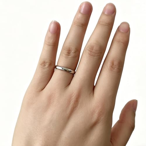 3mm Plain Stacking Band Statement Wedding Promise Ring For Women | Stainless Steel,Classical Domed Design,Tarnish Resistant,Waterproof & Sweatproof,Daily Basic Jewelry,for Couples - color: Silver