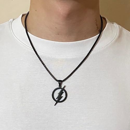 Tapp Collections Stainless Steel Superhero Pendant Necklace - color: Flash Lightning Bolt / Steel Chain / Black Color
