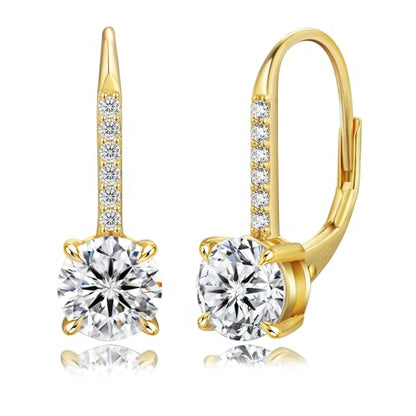 KRKC Moissanite Earrings, 1.0ct-2.0ct D Color Lab Created Diamond Earring, 14k White Gold Plated Sterling Silver Dangle Earrings S925 Leverback Drop Earring for Women Hypoallergenic Jewelry for Gifts - color: Round-Gold-6.5mm